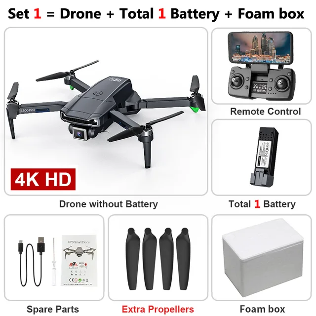 L800 Pro GPS Drone 4K 5G Wifi FPV Professional HD Dual Camera Brushless Aerial Photography Wifi Foldable Quadcopter VS SG907 MAX