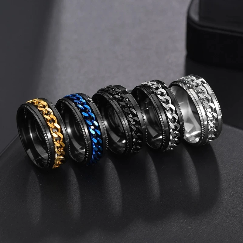 Cool Rvs Draaibare Mannen Paar Ring Hoge Kwaliteit Spinner Chain Rotable Ringen Punk Vrouwen Man Sieraden Voor Party Gift