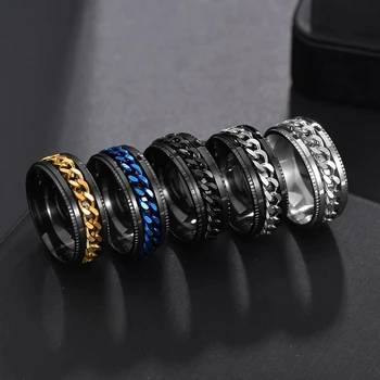 Cool Stainless Steel Rotatable Men Couple Ring High Quality Spinner Chain Rotable Rings Punk Women Man Jewelry for Party Gift 1