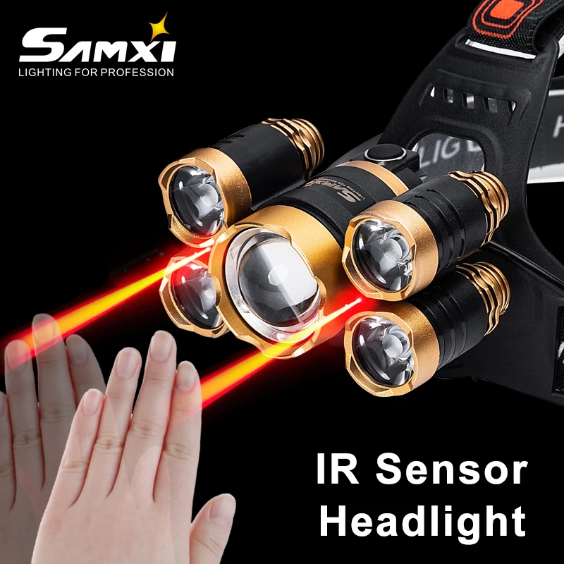 

Dropship 3LED/5LED IR Induction Headlamp Power Brightness Headlight Biking Head Lamp With 18650 As Flashlight Torch For Fishing