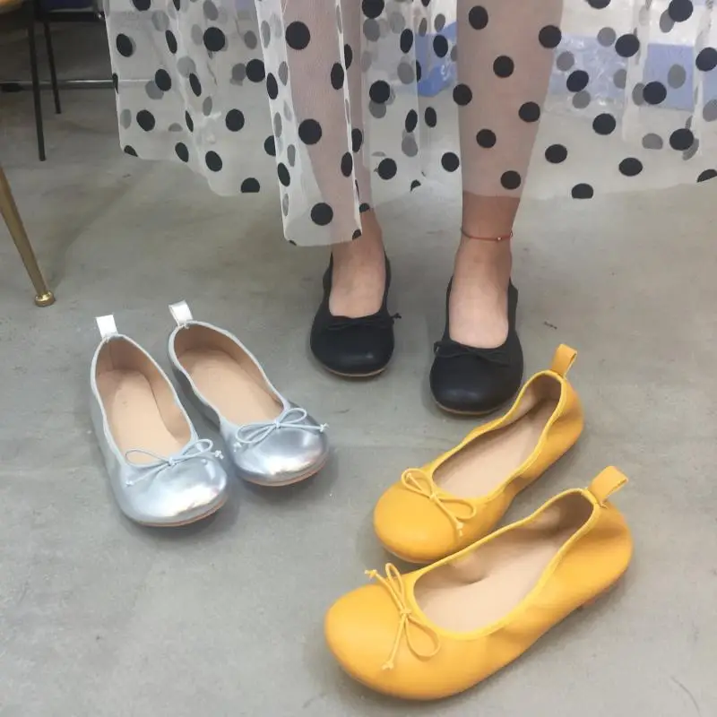 

Shallow Mouth Casual Woman Platform Shoes Ballet Flats Round Toe Autumn Soft Bow-Knot Ladies' Footwear Ballerinas Fall Retro