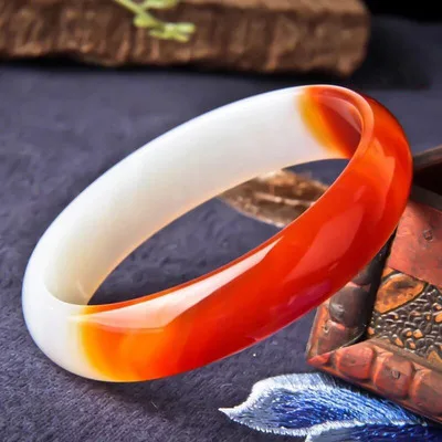 

Natural Agate Chalcedony Red Two-tone 54-64mm Bangle Elegant Princess Jewelry Best Gift