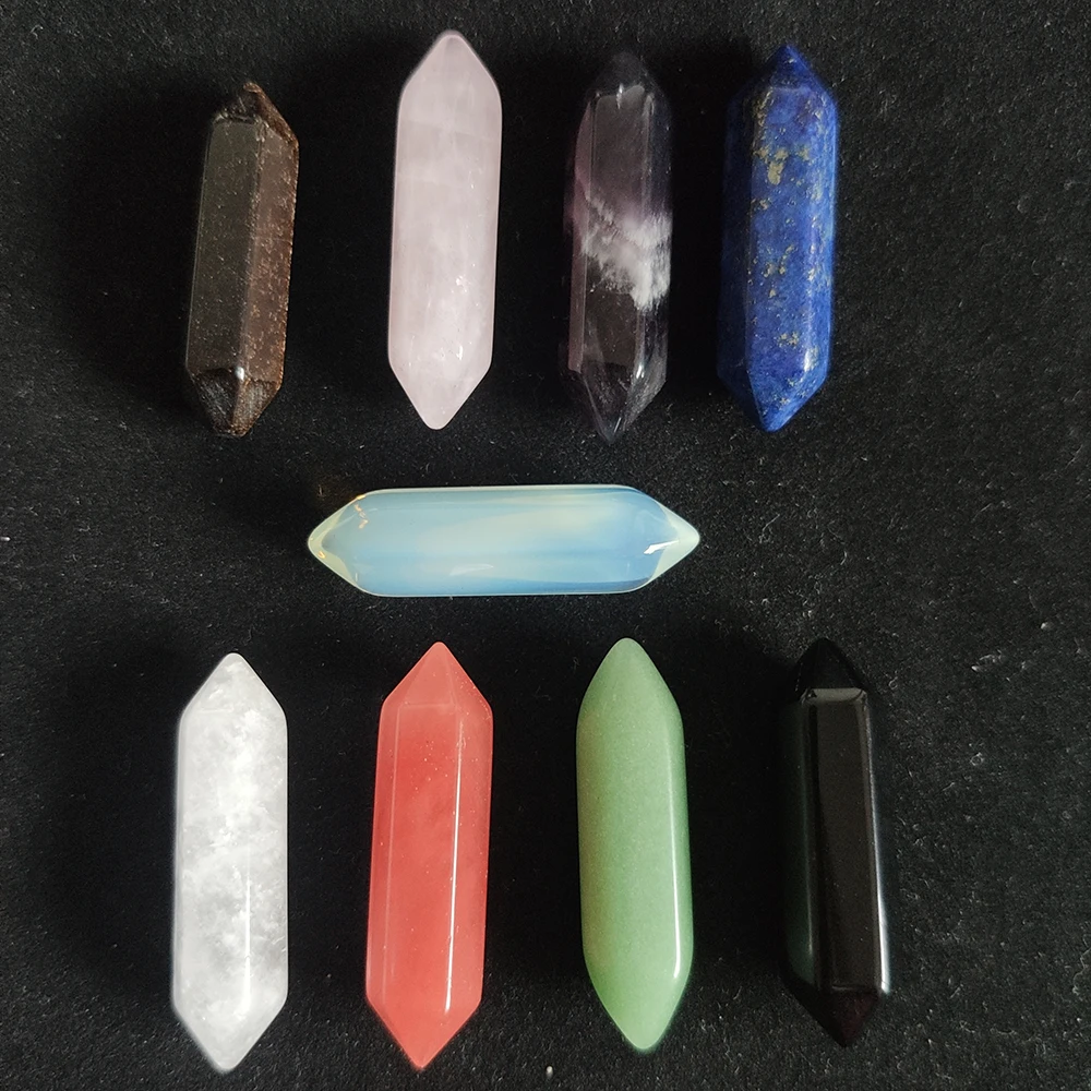 32*8mm Natural Stone Hexagon Prism Charms Rose Quartz Tiger's Eye Crystal Pendants Accessories Fit Earrings Necklace Making