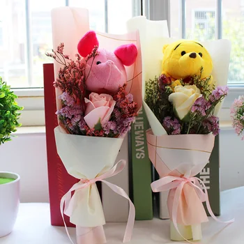 

Promotion cute piglet with soap flowers cartoon bouquets Stuff Animal Plush Toys Creative Valentine Graduation Gift