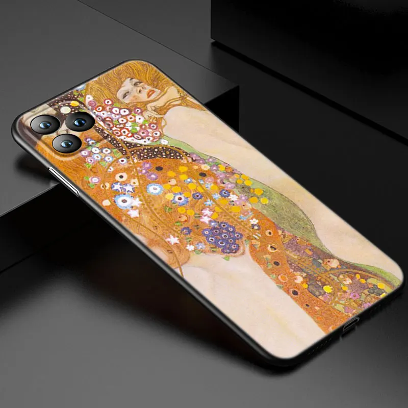 Art Gustav Klimt Phone Case For Apple iPhone 13 12 Mini 11 Pro XS Max XR X 8 7 6S 6 Plus 5S 5 SE 2020 Soft TPU Black Cover- H6e37b3c5e00044b19c11c6849bcec3c95