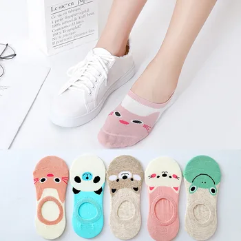 

3pair Women Socks Short Candy Color Small Animal Cartoon Pattern Anti Slip Boat Socks Summer Breathable Casual Girls Ankle Socks