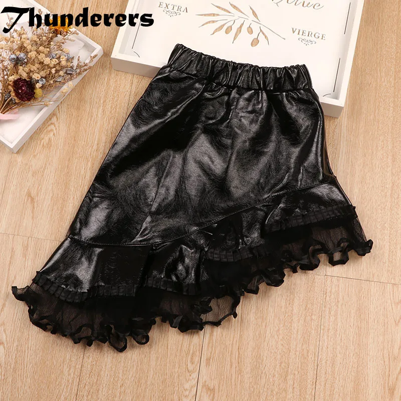 Thunderers/осенне-зимняя юбка из искусственной кожи для девочек Необычные вечерние кружевные детские юбки плотная теплая Повседневная одежда для маленьких девочек