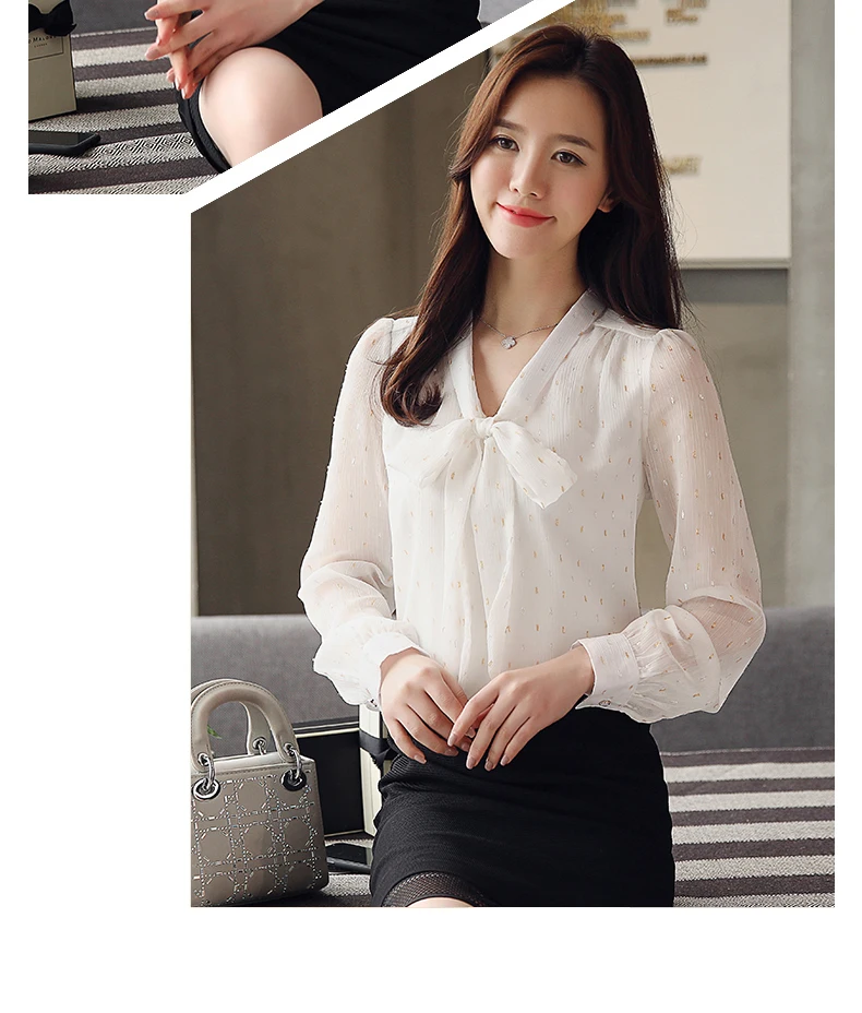 Autumn Women's Bow Chiffon Blouse Full Sleeve Korean Fashion OL Casual Solid Color Shirt Lace Up Tops T9D255T