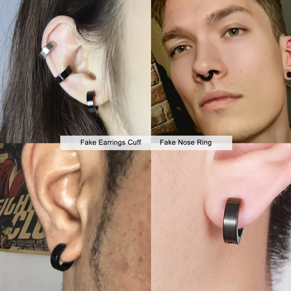 Small Stainless Steel Clip On Non-Piercing Fake Hoop Earrings for Women Men  Ear | eBay