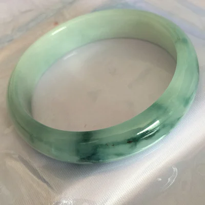 

Natural Burmese Jade 54-64mm Light Green Two-color Bracelet Elegant Princess Jewelry For Mom For Girlfriend