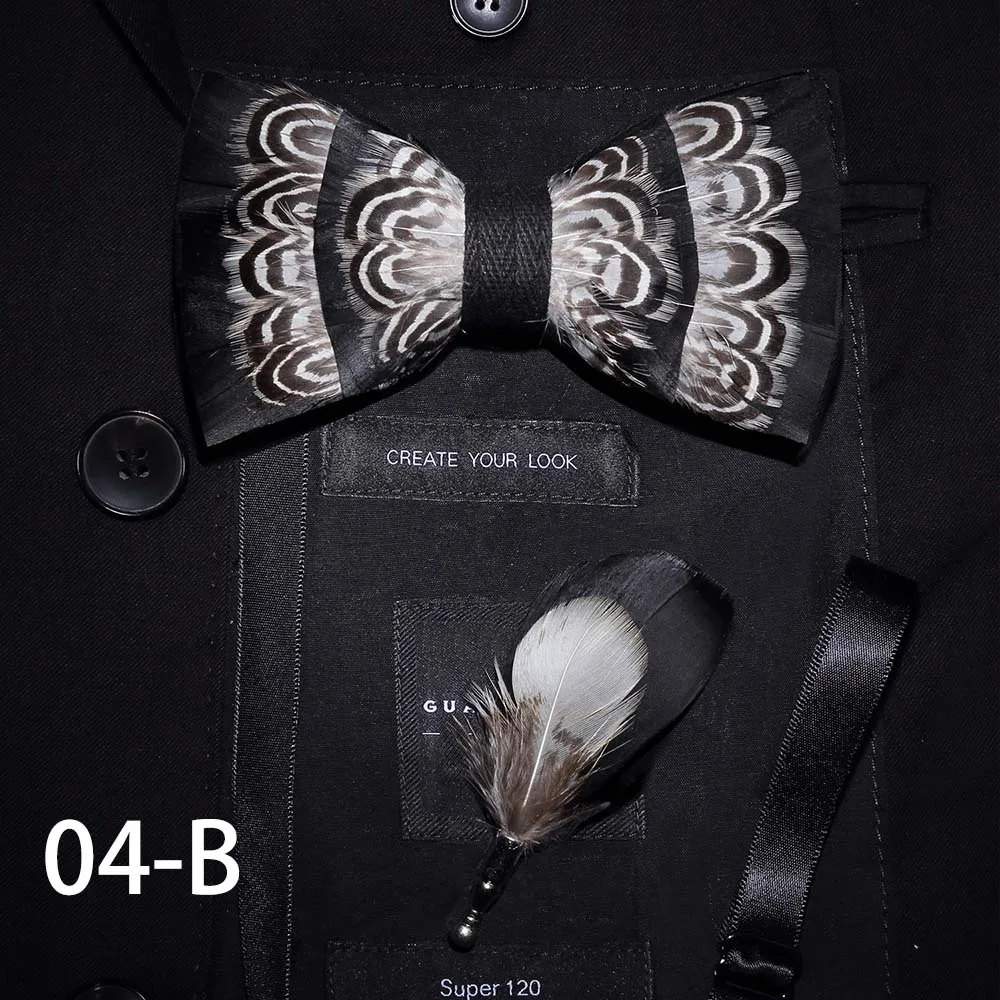 Ricnais ручной работы из натурального пера галстук-бабочка набор зеленый черный птица дизайн брошь галстук-бабочка Мужская Свадебная коробка подарок - Цвет: 04-B