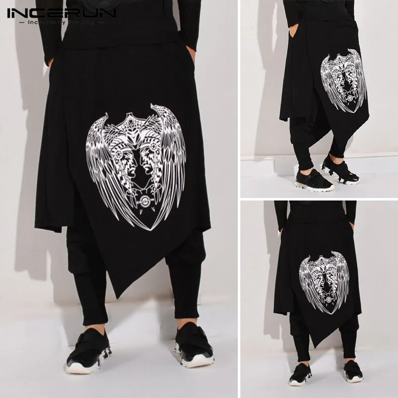 Pants Print Joggers Trousers Male Drop-Crotch Punk Men Harem Retro INCERUN Baggy Loose