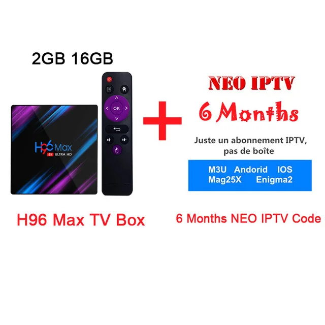 Смарт ТВ приставка H96 Max Android 9,0 приставка с Neo tv Pro IP tv Франция греческий арабский Португалия подписка IP tv m3u ТВ приставка H96 - Цвет: 2G 16G 6months NeoTV