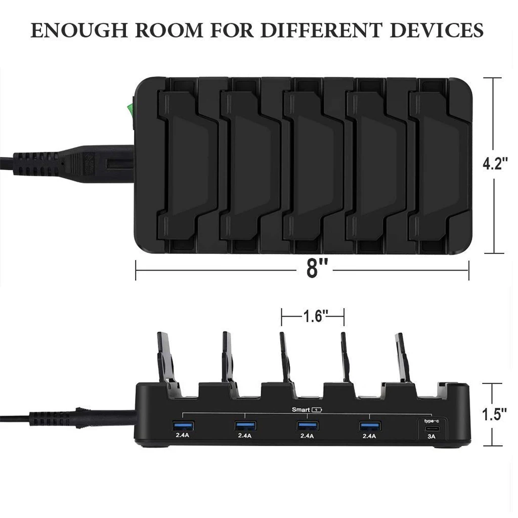 3.0A 5-портовый USB зарядное устройство кронштейн Быстрая зарядка ЕС США штекер Мобильный планшет смарт настольная зарядная станция Док-станция с 5 зарядными кабелями