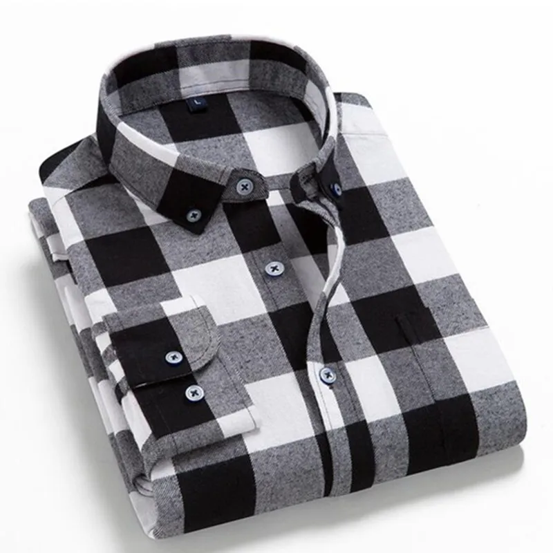 VFan Flannel Men Plaid Shirts 2010 New Autumn Luxury Slim Long Sleeve Brand Formal Business Fashion Dress Warm Shirts