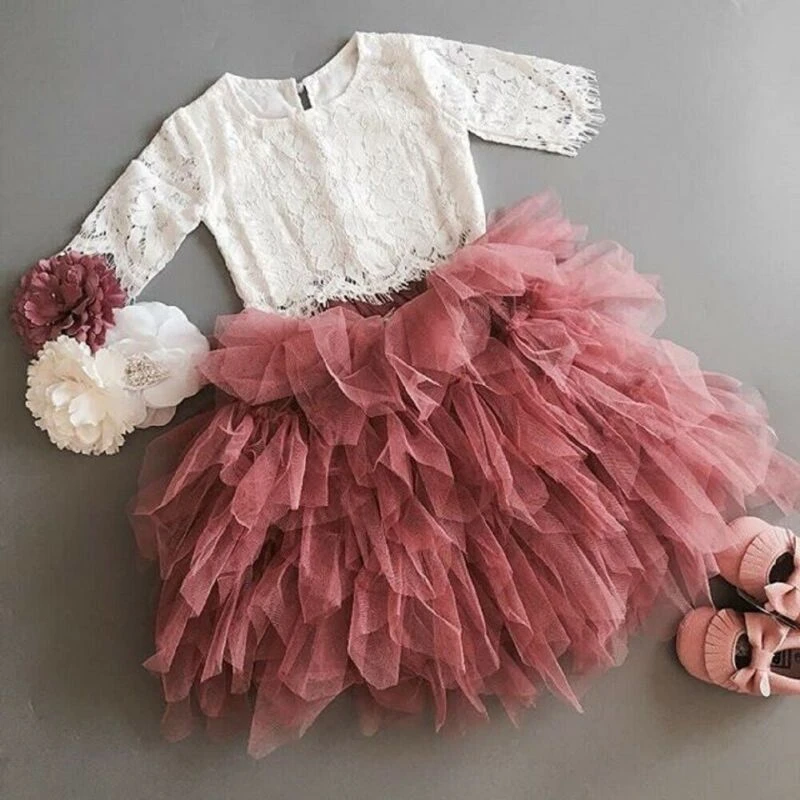 US Toddler Kids Baby Girl Autumn Outfit Clothes T-shirt Tops+Tutu Skirt 2PCS Set