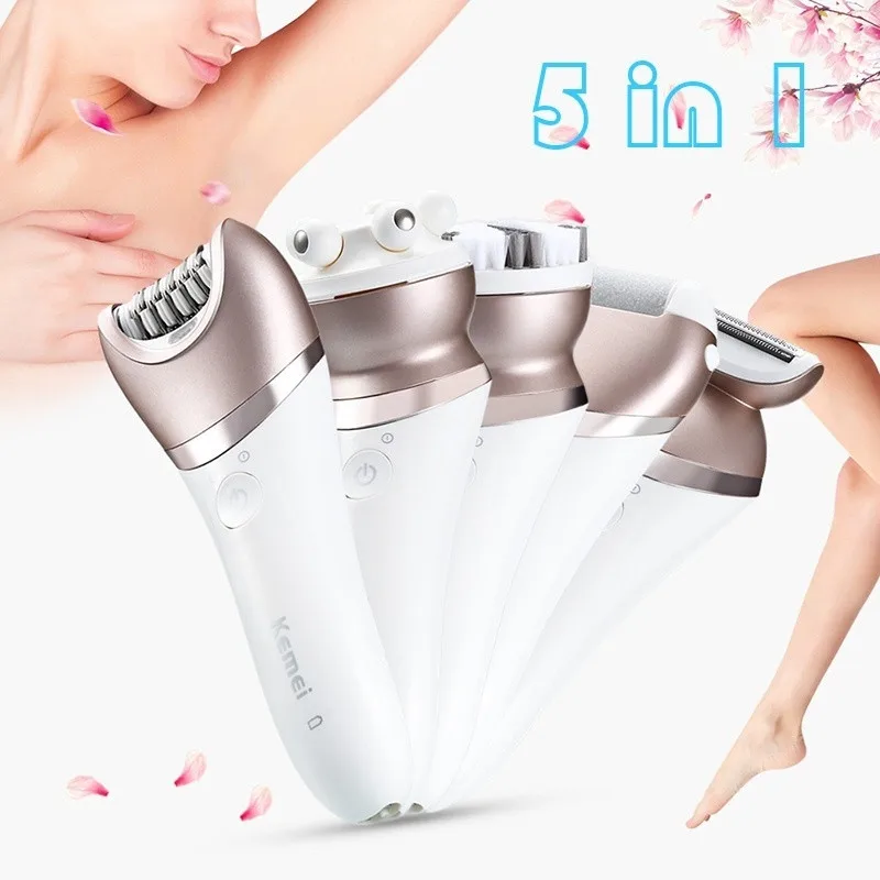 

Kemei 5 in 1 Electric Hair Epilator Shaver Hair Removal for Women Lady Eyebrow Shaping Body Shaver Nose Bikini Trimmer