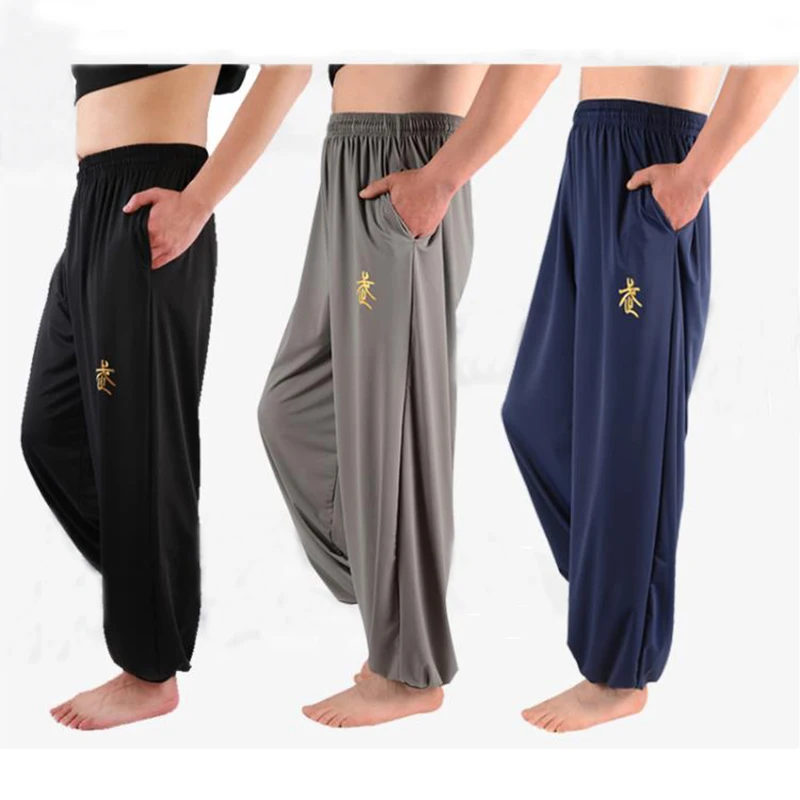 Kung Fu Pants Wear-resistant Wing Chun Tai Chi Clothing Martial Arts Training Lantern Pants Men Loose Wushu Yoga Pant martial art trousers,tai chi trousers