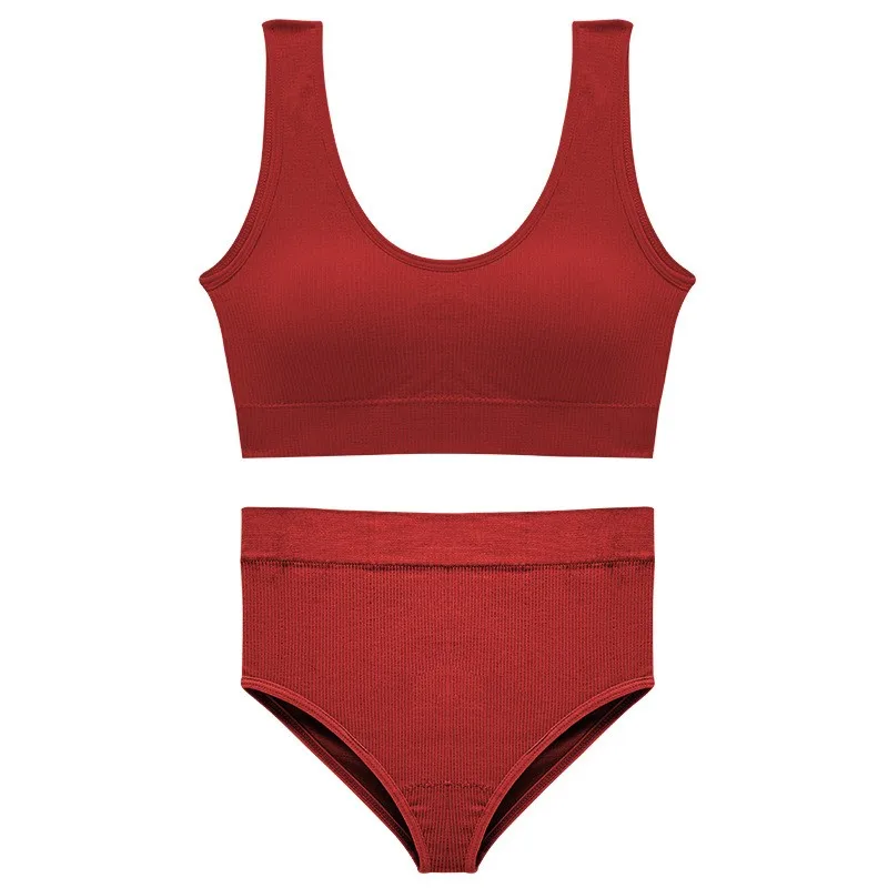 sexy bra panty Seamless Wireless Women Bra Set Female Panties Underwear Set Basic Crop Tops Push Up Sports Lingerie Briefs Intimate New red bra set Bra & Brief Sets