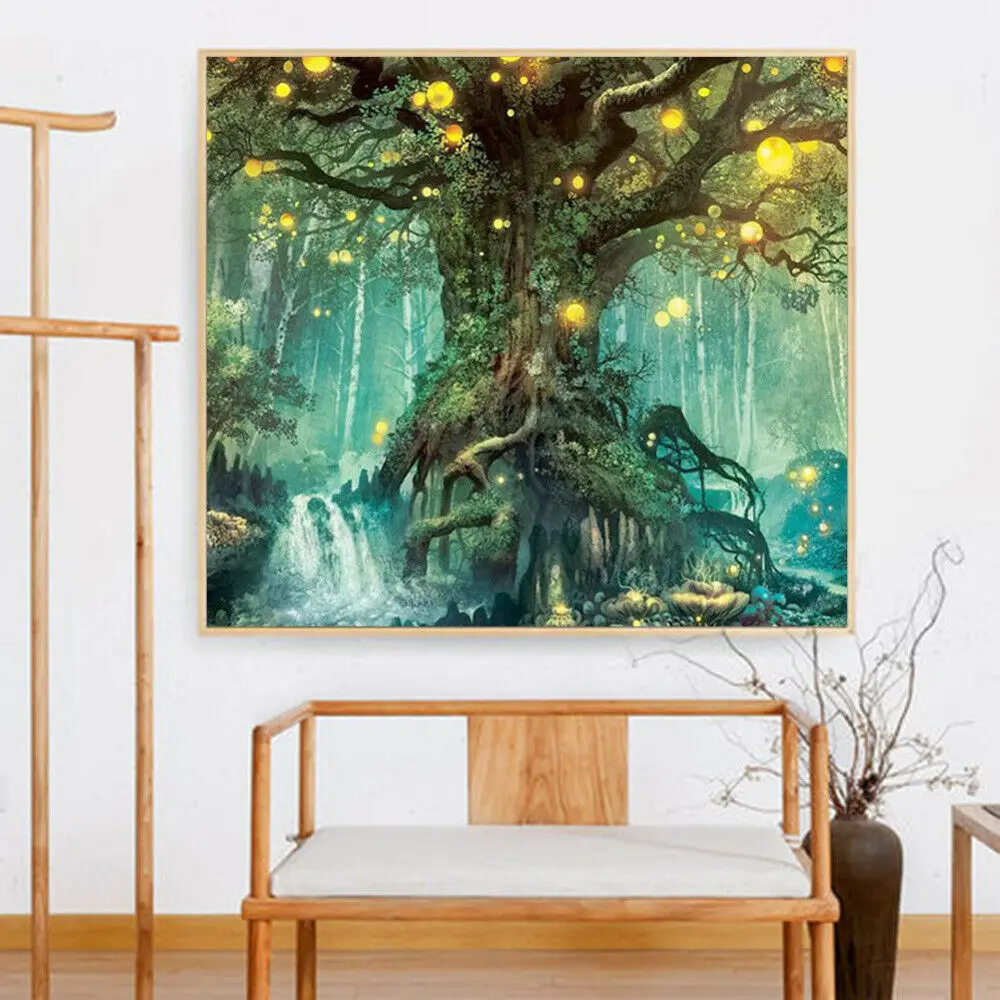 5D Diamond Painting Full Crystal Rhinestone Fluorescent Tree Painting-wall Decoration Stress Anxiety Killing Time