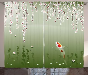 

Koi Fish Curtains Japanese Koi Fish Painting Style Hanging Cherry Flowers Floating Leaves Living Room Bedroom Window Drapes