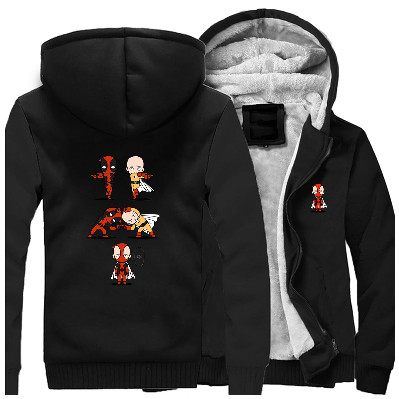 One Punch Deadpool,, зимнее пальто, толстая толстовка с капюшоном, забавная уличная одежда, мультяшный реглан, Мужская толстовка в стиле хип-хоп, теплая одежда - Цвет: Black