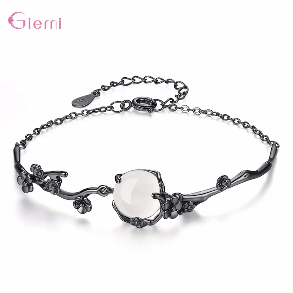 Модный винтажный 925 пробы Серебряный браслет-цепочка популярный Опаловый сливовый браслет с дизайном «цветок» для женщин ювелирные изделия ручной работы