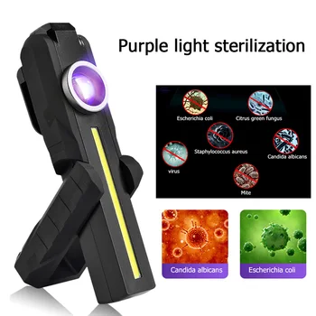 

COB LED UV Working Flashlight USB Rechargeable Disinfection Electric Torch Portable Folding Camping Sterilization Working Light