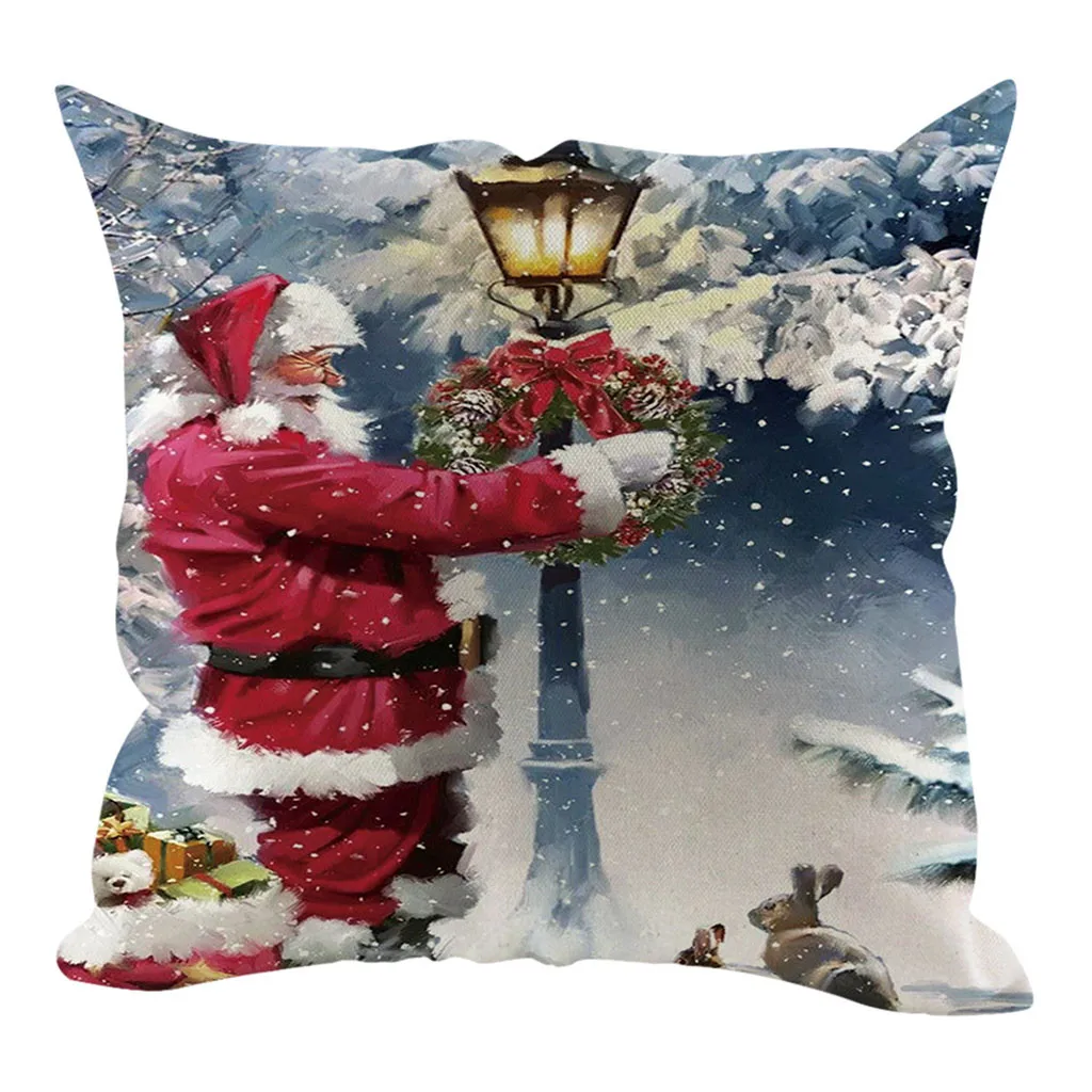 Рождественская наволочка, наволочки, декоративная подушка для дивана, наволочка, украшение для дома, хлопковая холщовая подушка, мультяшный рисунок, спинка