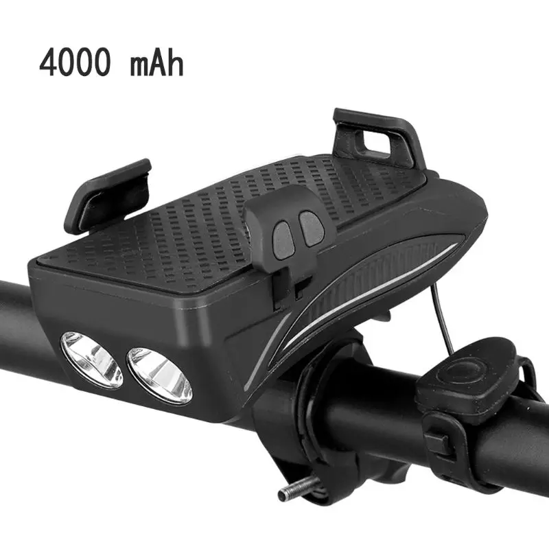 Black 4000mah Велосипедный светильник, Кронштейн для мобильного телефона, передний светильник для езды на велосипеде, светодиодный usb-держатель - Цвет: Black 4000mah