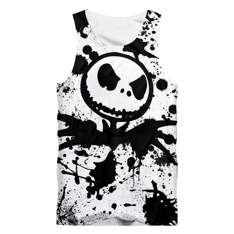 

IFPD EU/US Size 3D Printed Tank Top Summer Black White Skull Sleeveless Shirt Plus Size Casual Breathable Funny Fitness Vest