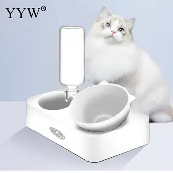 

Portable Pet Cat Dog Feeder Dual Port Automatic Feeder Water Drinking Feeding Basin Bowls For Cats Pet Dogs Resin Pet Bowl White