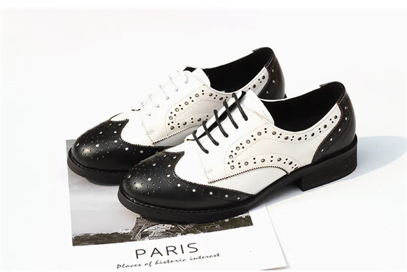 British Genuine Leather Female Oxford Shoes College Spring New Thick Heel 3cm Women Brogues Retro Carved Single Shoes Large Size (17)