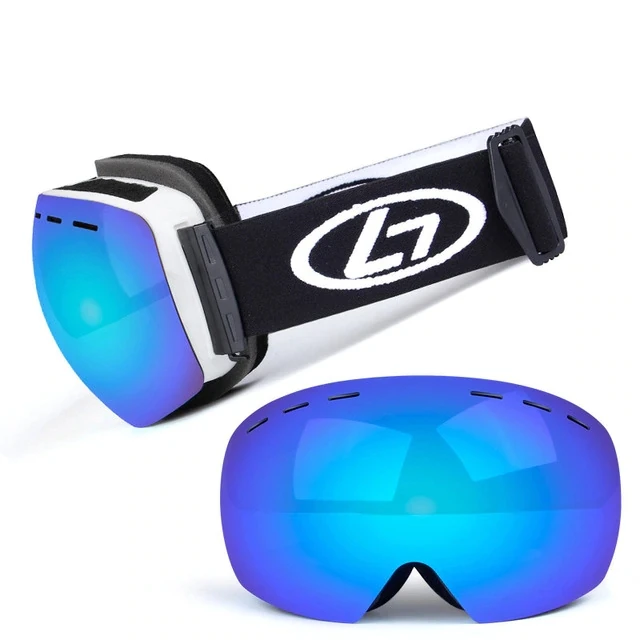 Лыжные очки, лыжные очки, двухслойные, UV400, анти-туман, большая Лыжная маска, очки для катания на лыжах, мужские, женские, снежные очки для сноуборда - Цвет: Небесно-голубой