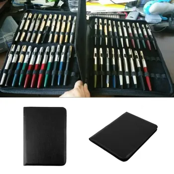 

Black Pen PU Leather Zipper Case For 48 Pens Storage Organization Bag