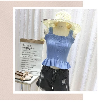 

Casual Chic Women Ruffled Sweet Knitted Tank Top Summer Fashion Knitted Sleeveless Top