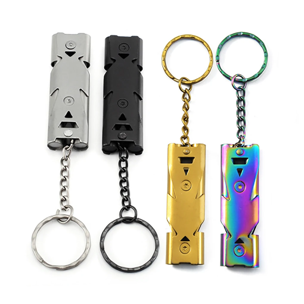 Portable Outdoors 150dB High Decibel Keychain Whistle Stainless Steel Double Pipe Emergency Survival Whistle Multifunction Tools