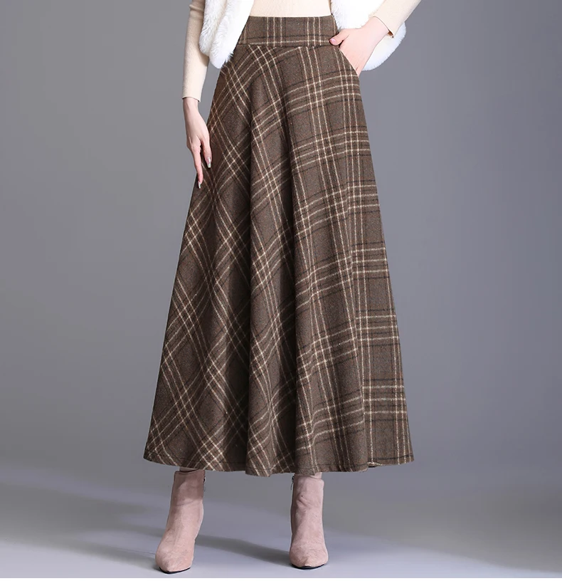 nike tennis skirt High Waist Woolen plaid Skirts Vintage Autumn Winter Warm Women's Midi Skirts Female Fashion Casual Long Streetwear 2022 maxi skirts for women