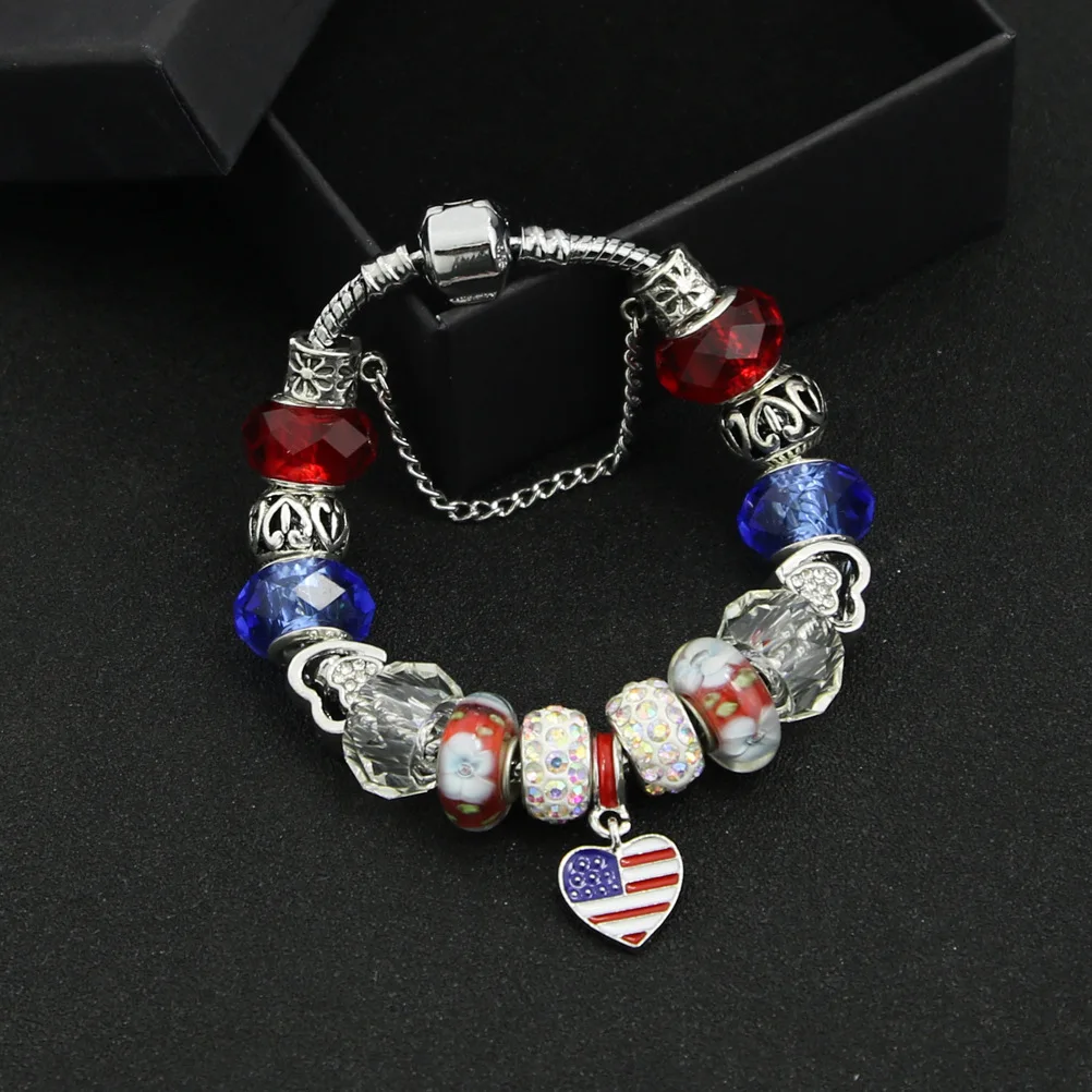 Ювелирные изделия браслеты, DIY браслет из сплава с бусинами, американский флаг браслет подарок на день Святого Валентина