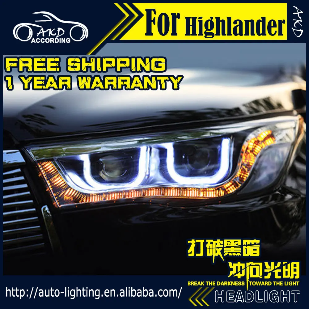 AKD автостайлинг фары Toyota Highlander 2015-2016 светодиодная… для Kluger DRL H7 D2H Hid опция