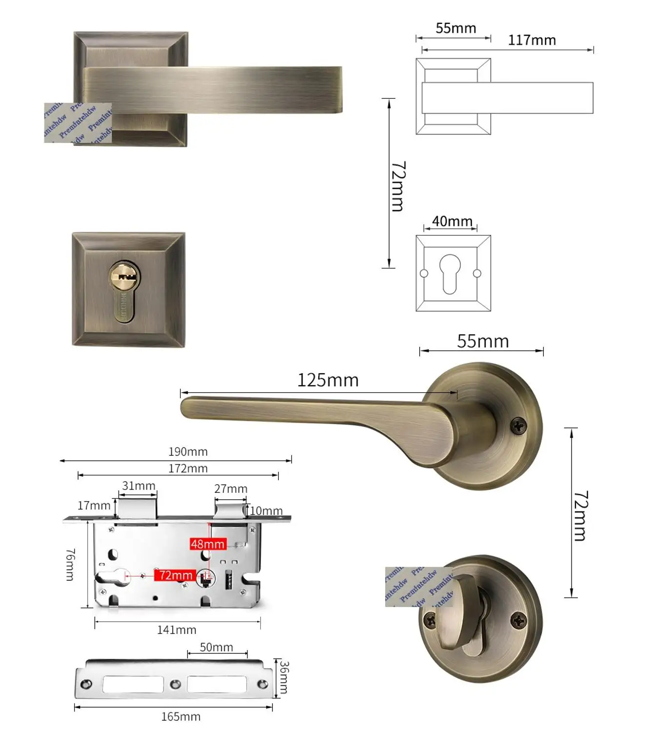  Matte Black Bronze Gold Copper Interior Bedroom Door Round Square Rosette Lock Set Lockset Zinc All - 32384282737