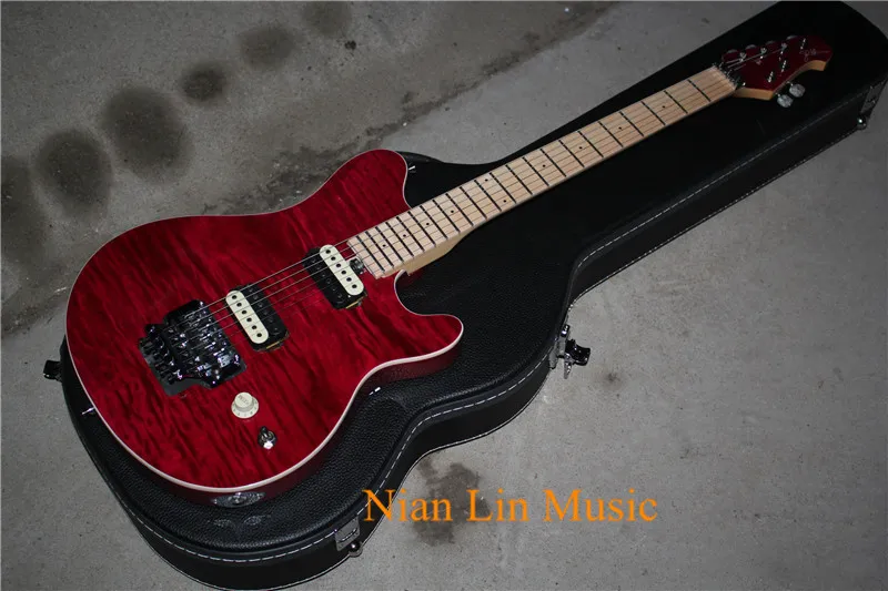 

6-String Electric Guitar,22 Frets,Red Color Body,2 Open Pickups,Flame Maple Veneer,White Binding and can be Customized