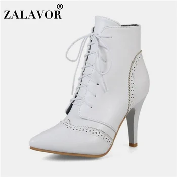 

ZALAVOR Plus Size 32-46 British Style Women Ankle Boots Lace Up Solid Color Brogue Shoes Spring New Brand Women Footwear