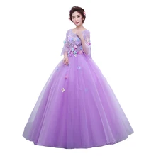 Настоящая фотография с длинными рукавами сиреневые аппликации недорогие подростковые платья милые 16 Платья для танцев пышное платье для выпускного платья Vestidos Para