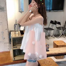 Женская прозрачная сумка, сумка через плечо с цветами, женские сумки для покупок, женская сумка, складная сумка из эко-ткани для студентов, сумка для покупок