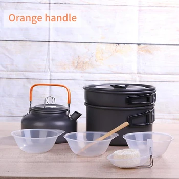

Outdoor Camping Teapot Pot Hiking Picnic Teapot Set Portable Cookware Combination Aluminum Tableware Bowl Coffee Cup Frying Pan