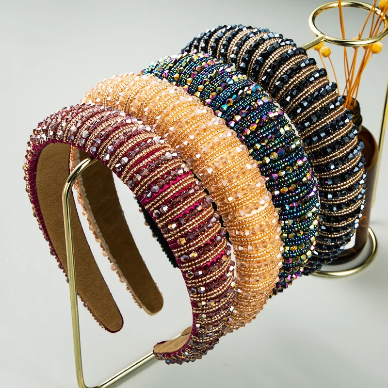 Luxury Bling Crystal Headband Hair Accessories For Women Handmade Beaded Hairbands Makeup Headwear Designer Headbands Bow Bands | Украшения