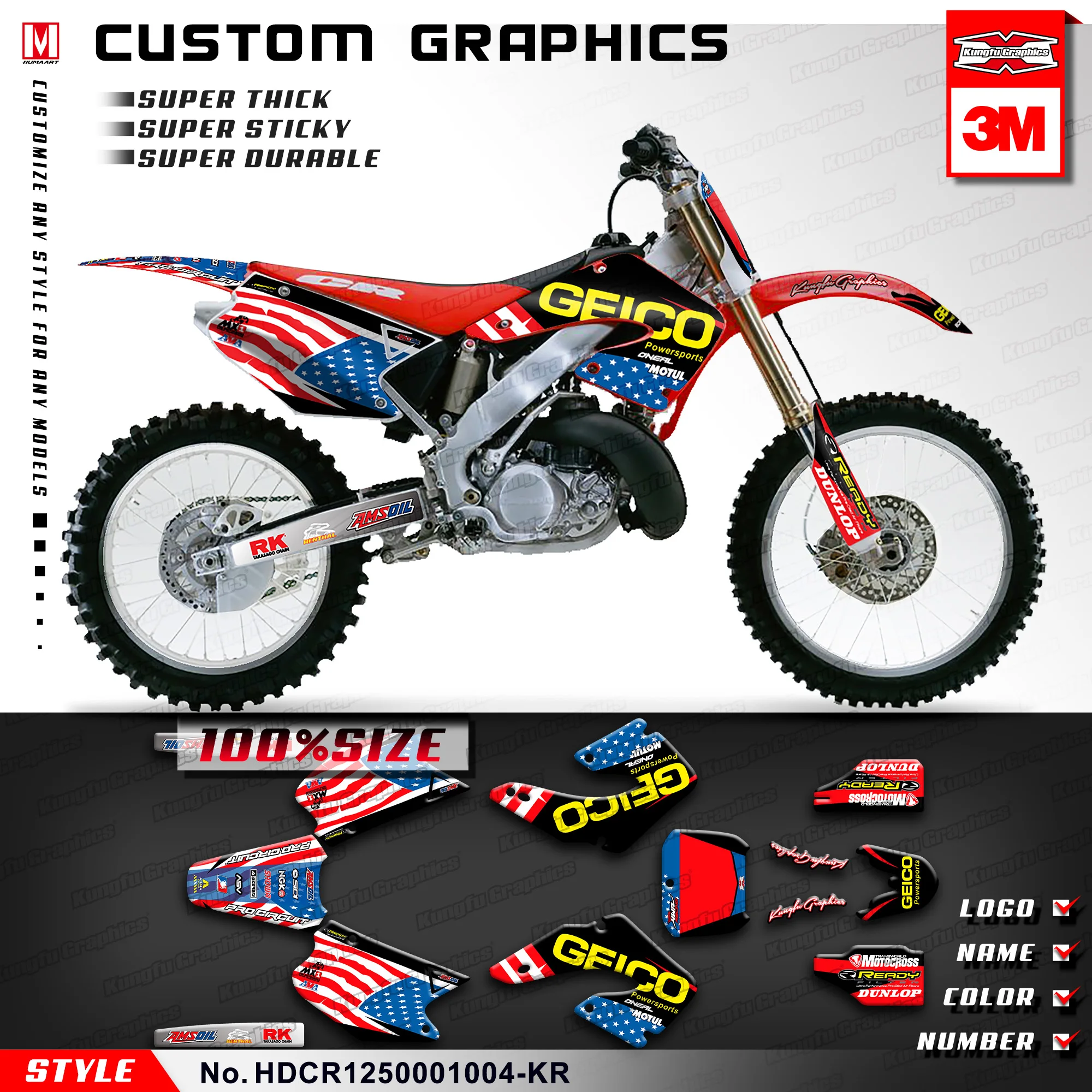 Grafica KUNGFU decalcomanie personalizzate adesivi Motocross Kit vinile  Full Wrap Fit CR 125 250 CR125 CR250 2000 2001, rosso blu - AliExpress