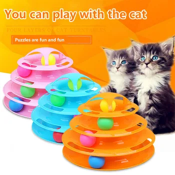 

Funny Pet Toys Cat Crazy Ball Disk Interactive Amusement Plate Play Disc Trilaminar Turntable Two Layer Cat Toy Tower Track Disc