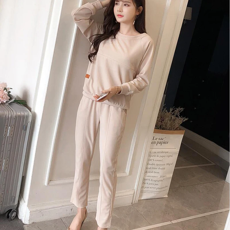 

2019 Tracksuits Hot Sale New Arrival Full Spring Women's Fashion Casual Loose Two-piece Harem Pants cotton 2 Suit Women